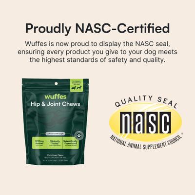 Show full view: Wuffes Advanced Hip & Joint Flavor Test Chews with Glucosamine & Chondroitin Pork Liver Flavored Soft Chews for Large Dogs, 6 count slide 6 of 9