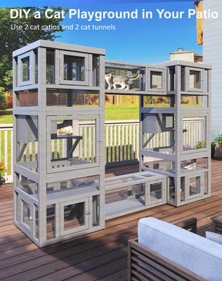 Show full view: TIMHAKA 3 Tier Catio Cat Enclosure, Grey slide 7 of 8