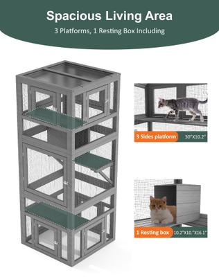 Show full view: TIMHAKA 3 Tier Catio Cat Enclosure, Grey slide 3 of 8