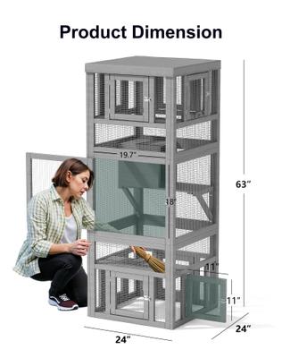 Show full view: TIMHAKA 3 Tier Catio Cat Enclosure, Grey slide 2 of 8