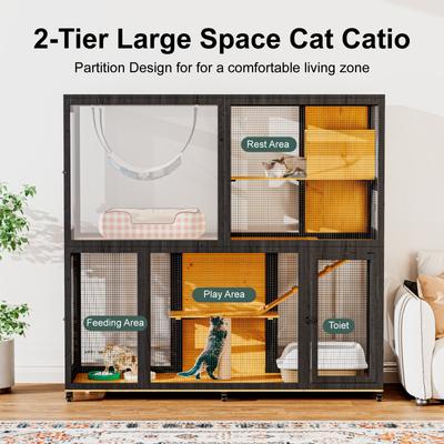 Show full view: TIMHAKA 4 Tier Catio with Wheels Cat House, Black & Yellow slide 6 of 7