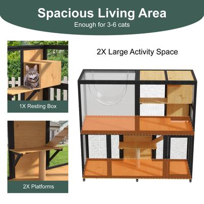 Show full view: TIMHAKA 4 Tier Catio with Wheels Cat House, Black & Yellow slide 2 of 7