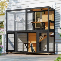 TIMHAKA 4 Tier Catio with Wheels Cat House, Black & Yellow