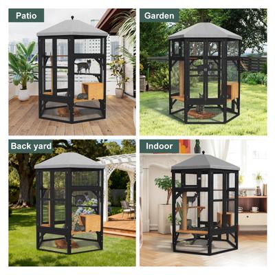 Show full view: TIMHAKA Catio Outdoor Multiple Platform Cat Enclosure, Black & Yellow slide 7 of 7