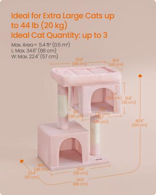 Show full view: FEANDREA 39.8-in Heavy-Duty Plush Cat Tree Tower & Condo with Large Perch, 2 Cat Caves & Scratching Post, X-Large, Jelly Pink slide 5 of 7