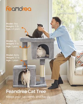 Show full view: FEANDREA 39.8-in Heavy-Duty Plush Cat Tree Tower & Condo with Large Perch, 2 Cat Caves & Scratching Post, X-Large, Light Gray slide 2 of 9