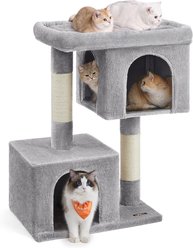 FEANDREA 39.8-in Heavy-Duty Plush Cat Tree Tower & Condo with Large Perch, 2 Cat Caves & Scratching Post, X-Large, Light Gray
