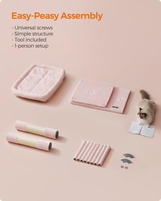 Show full view: FEANDREA 39.8-in Heavy-Duty Plush Cat Tree Tower & Condo with Large Perch, 2 Cat Caves & Scratching Post, X-Large, Jelly Pink slide 6 of 7