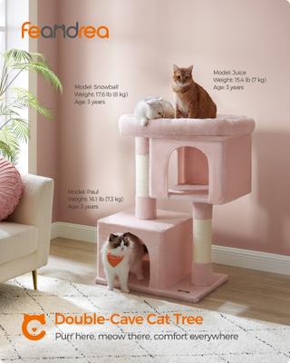 Show full view: FEANDREA 39.8-in Heavy-Duty Plush Cat Tree Tower & Condo with Large Perch, 2 Cat Caves & Scratching Post, X-Large, Jelly Pink slide 2 of 7