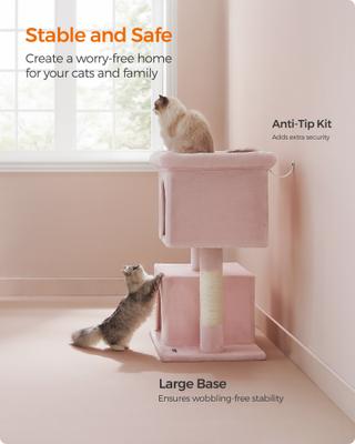 Show full view: FEANDREA 39.8-in Heavy-Duty Plush Cat Tree Tower & Condo with Large Perch, 2 Cat Caves & Scratching Post, X-Large, Jelly Pink slide 7 of 7