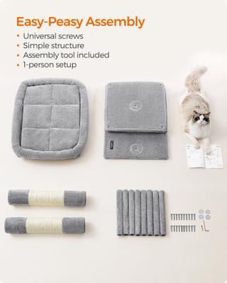 Show full view: FEANDREA 39.8-in Heavy-Duty Plush Cat Tree Tower & Condo with Large Perch, 2 Cat Caves & Scratching Post, X-Large, Light Gray slide 8 of 9