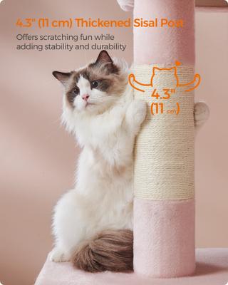 Show full view: FEANDREA 39.8-in Heavy-Duty Plush Cat Tree Tower & Condo with Large Perch, 2 Cat Caves & Scratching Post, X-Large, Jelly Pink slide 4 of 7