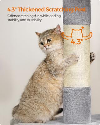 Show full view: FEANDREA 39.8-in Heavy-Duty Plush Cat Tree Tower & Condo with Large Perch, 2 Cat Caves & Scratching Post, X-Large, Light Gray slide 5 of 9