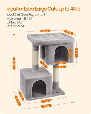 Show full view: FEANDREA 39.8-in Heavy-Duty Plush Cat Tree Tower & Condo with Large Perch, 2 Cat Caves & Scratching Post, X-Large, Light Gray slide 6 of 9