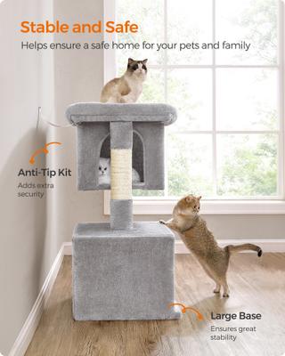 Show full view: FEANDREA 39.8-in Heavy-Duty Plush Cat Tree Tower & Condo with Large Perch, 2 Cat Caves & Scratching Post, X-Large, Light Gray slide 9 of 9