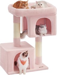 FEANDREA Cat Tree with Perch, 2 Cat Caves & Scratching Post, 39.8-in, Jelly Pink