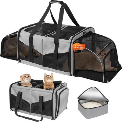 MALOROY MALOROY Double Cat Carrier with Litter Box, Grey