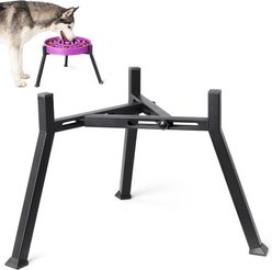 LOOBANI Adjustable Width Anti-Slip Raised Metal Elevated Dog Bowl Stand, Black, Large