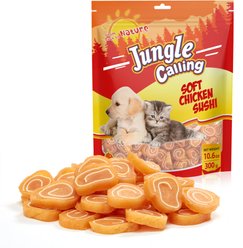 Jungle Calling Chicken & Cod Sushi Bites High-Protein Rawhide-Free Soft & Chewy Training Dog & Cat Treats, 10.6-oz bag