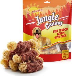 Jungle Calling Duck Wrapped Knotted Beef Tendon Bones Dog Chew, 10.6-oz bag