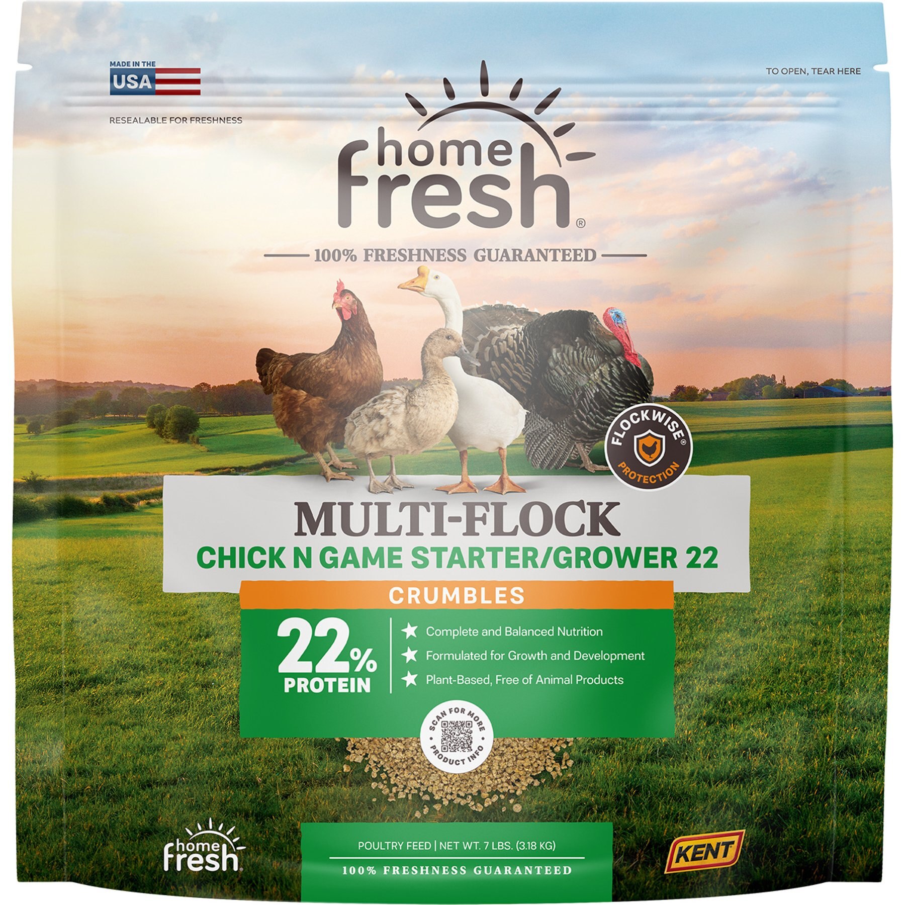 Kent / Blue Seal Home Fresh Multi-Flock Chick N Game Starter Grower 22% Protein Poultry Food, 7-lb bag