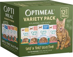 Optimeal Grain-Free Variety Pack Surf & Turf Selection Chicken, Salmon, Tuna & Mackerel Wet Cat Food, 3-oz pouch, case of 12