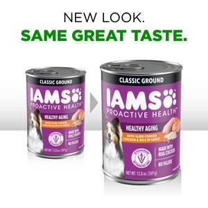 Iams ProActive Health Classic Ground with Slow Cooked Chicken & Rice Healthy Aging Senior Canned Wet Dog Food, 13-oz can, case of 12