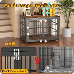 Xbrigh Double-Door Escape-Proof Wood-Grain Side Table Furniture Dog Crate, Brown, Large: 42 inch slide 2 of 2