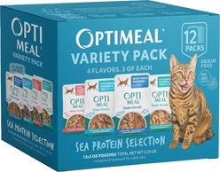 Optimeal Grain-Free Variety Pack Sea Protein Selection Shrimp, Tuna, Salmon, Herring, Mackerel & Cod Wet Cat Food, 3-oz pouch, case of 12