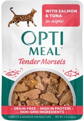 Optimeal Grain-Free Tender Morsels with Salmon & Tuna in Aspic Adult Wet Cat Food, 3-oz pouch, case of 12