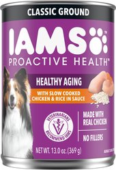 Iams ProActive Health Classic Ground with Slow Cooked Chicken & Rice Healthy Aging Senior Canned Wet Dog Food, 13-oz can, case of 12