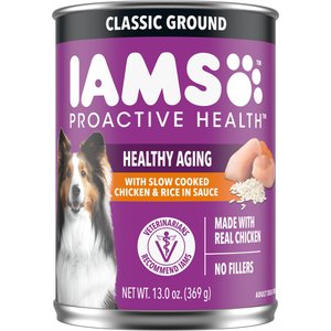 Iams ProActive Health Classic Ground with Slow Cooked Chicken & Rice Healthy Aging Senior Canned Wet Dog Food, 13-oz can, case of 12