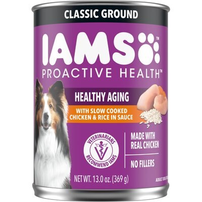 Iams Iams ProActive Health Classic Ground with Slow Cooked Chicken & Rice Healthy Aging Senior Canned Wet Dog Food, 13-oz can, case of 12