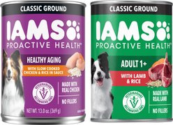 Iams ProActive Health Classic Ground with Slow Cooked Chicken & Rice Healthy Aging + Ground with Lamb & Whole Grain Rice Wet Dog Food