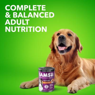 Show full view: Iams ProActive Health Classic Ground with Slow Cooked Chicken & Rice Healthy Aging Senior Canned Wet Dog Food, 13-oz can, case of 12 slide 10 of 11
