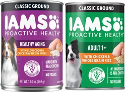 Iams ProActive Health Classic Ground with Slow Cooked Chicken & Rice Healthy Aging + Ground with Chicken & Whole Grain Rice Wet Dog Food