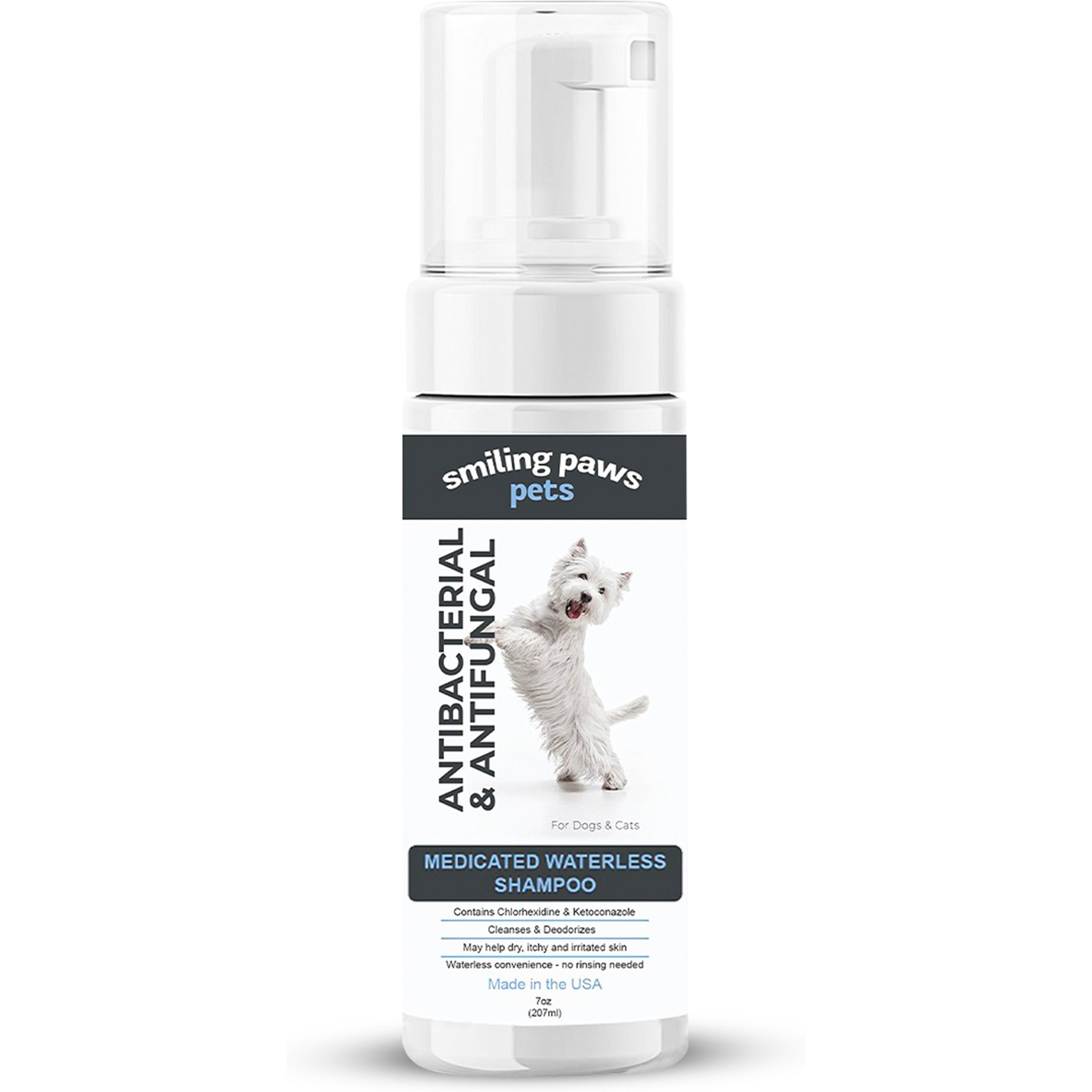 Smiling Paws Pets Antibacterial & Antifungal Medicated Dog & Cat Waterless Shampoo, 7-fl oz bottle