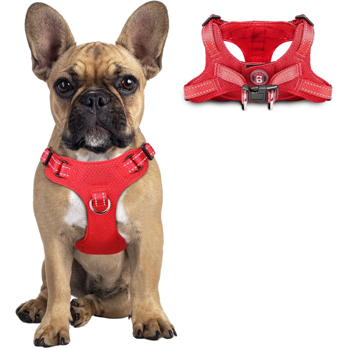 BARKBAY Adjustable Reflective Step In No Pull Small & Medium Dog Vest Harness, Red, Small: 15 to 22-in chest
