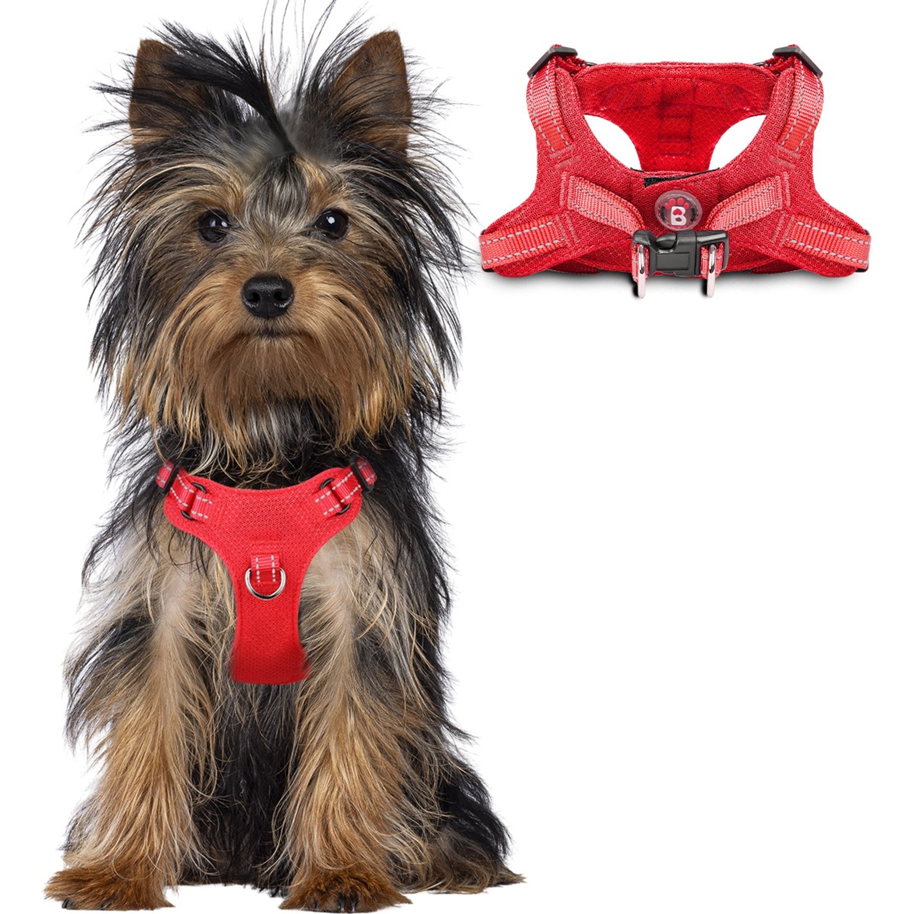 BARKBAY Adjustable Reflective Step In No Pull Small & Medium Dog Vest Harness, Red, XX-Small: 10.5 to 13-in chest