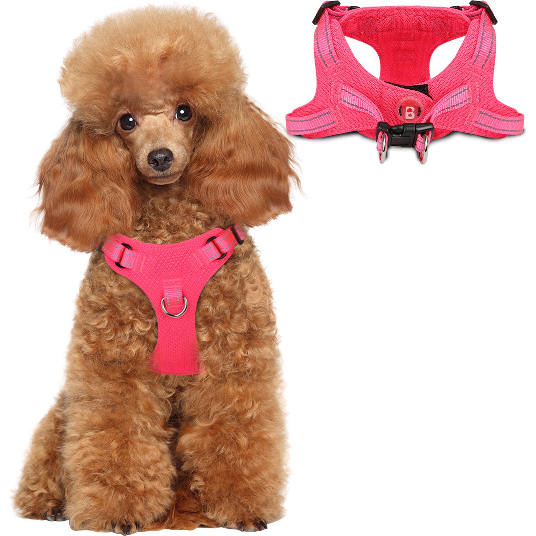 BARKBAY Adjustable Reflective Step In No Pull Small & Medium Dog Vest Harness, Pink, X-Small: 12.5 to 18.5-in chest