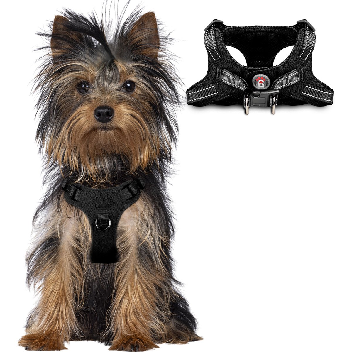 BARKBAY Adjustable Reflective Step In No Pull Small & Medium Dog Vest Harness, Black, XX-Small: 10.5 to 14.2-in chest