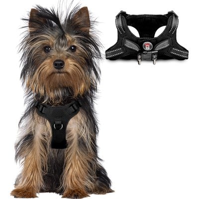 BARKBAY BARKBAY Adjustable Reflective Step In No Pull Small & Medium Dog Vest Harness, Black, XX-Small: 10.5 to 14.2-in chest