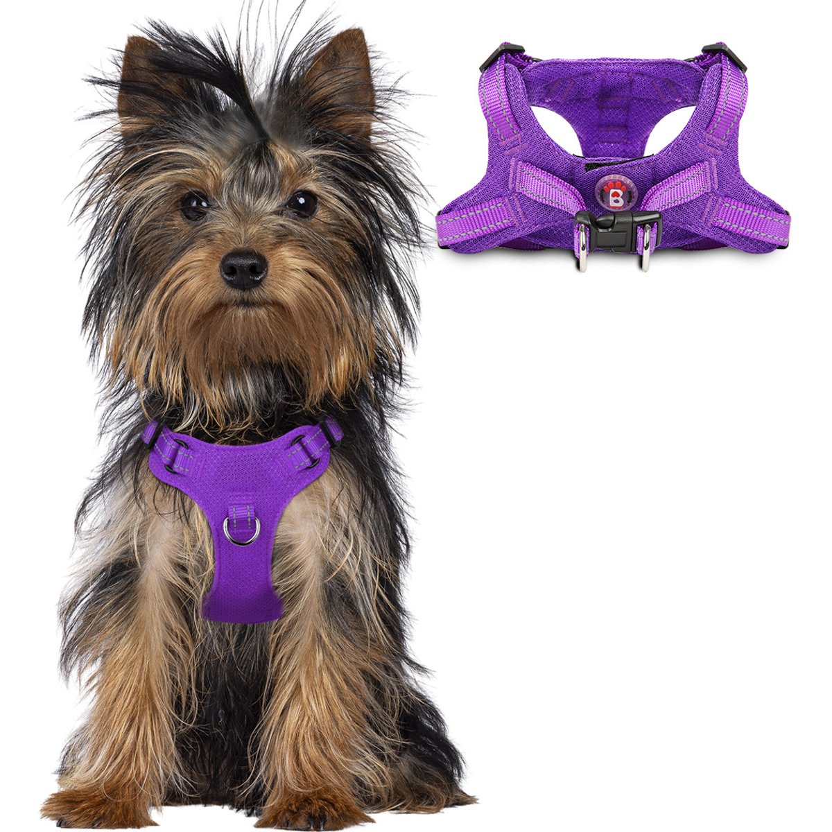 BARKBAY Adjustable Reflective Step In No Pull Small & Medium Dog Vest Harness, Purple, XX-Small: 10.5 to 14.2-in chest