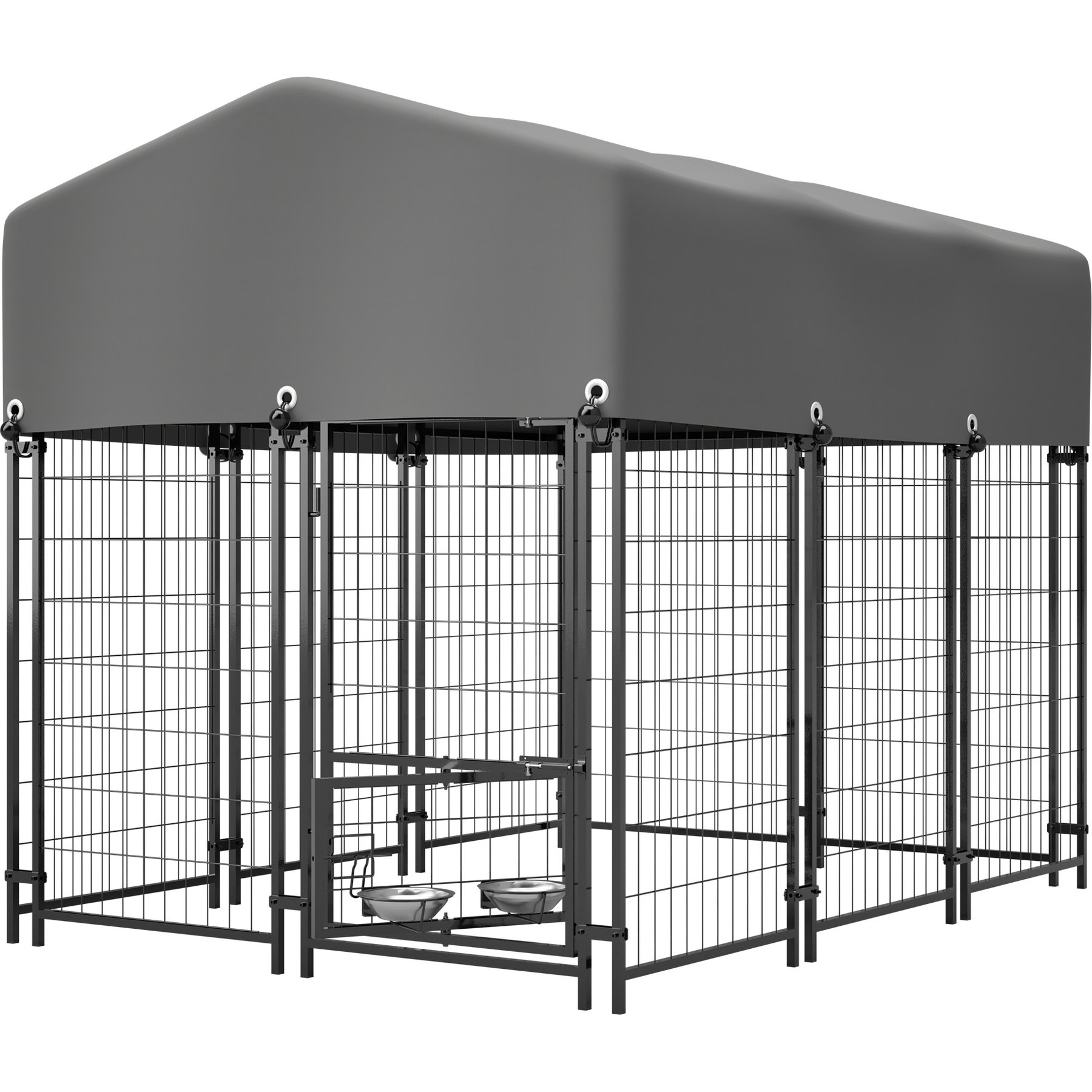 Zeus & Ruta Heavy Duty Dog Crate with Rotating Feeder, Grey