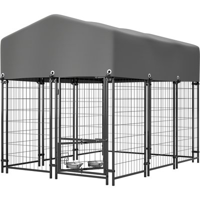 Zeus & Ruta Zeus & Ruta Heavy Duty Dog Crate with Rotating Feeder, Grey