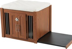 Zeus & Ruta Luxury Furniture Style Dog Crate with Removable Cushion, Walnut