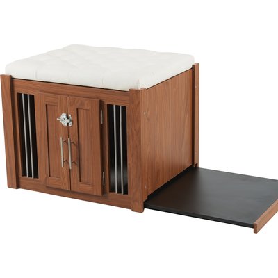 Zeus & Ruta Zeus & Ruta Luxury Furniture Style Dog Crate with Removable Cushion, Walnut