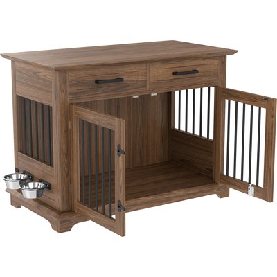 Zeus & Ruta Zeus & Ruta Wooden Dog Crate with Storage, Brown