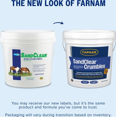 Show full view: Farnam SandClear Natural Psyllium Fiber Crumbles Apple/Molasses Flavor Horse Supplement, 10-lb bucket slide 2 of 11