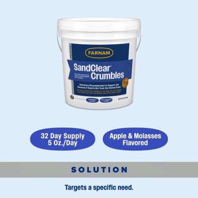 Show full view: Farnam SandClear Natural Psyllium Fiber Crumbles Apple/Molasses Flavor Horse Supplement, 10-lb bucket slide 8 of 11